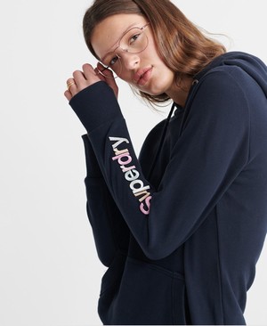 Superdry Swiss Logo Embroidered Sleeve Loopback Női Kapucnis Pulóver Sötétkék | ZSPDI2369